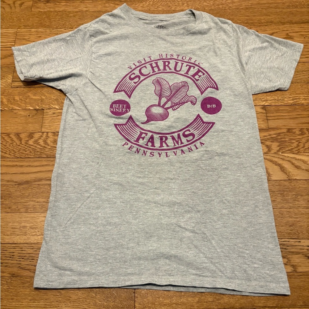 Gray T-Shirt with  Schrute Farms print from The Office tv show